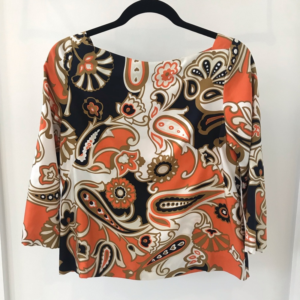J. Crew Silk Boatneck Blouse Orange Blue